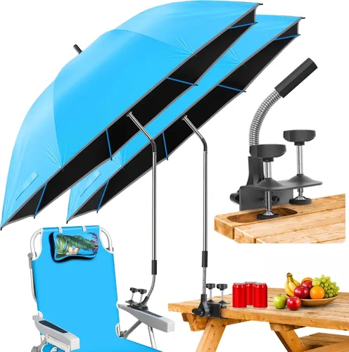 Vista 13 de Sombrilla de playa, paquete de 2 paraguas para silla de 48.7 pulgadas con abrazadera ajustable de 360°, protección UV, sombrilla grande para silla