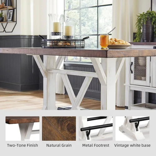 Vista 7 de Signature Design by Ashley Valebeck - Mesa de comedor de altura de mostrador de 36 pulgadas estilo rústico de granja de dos tonos – Marrón/Blanco