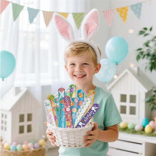 Vista 6 de Childom 36 piezas Pulseras de bofetada de Pascua, pulseras de decoración de Pascua, regalos, pulseras de conejo, presentes para rellenos de bolsas
