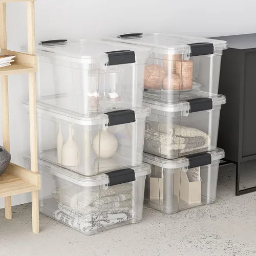 Vista 8 de Superio Cajas de almacenamiento transparentes con tapas, contenedores de plástico de 1.27 cuartos de galón para organizar, cajas apilables, sin BPA