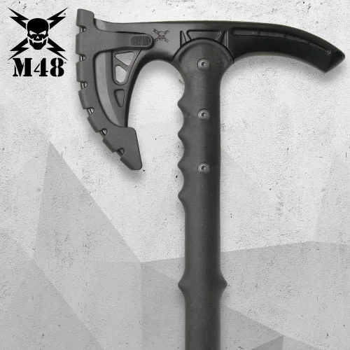 Vista 3 de M48 Kommando Survival Axe - Bastón de senderismo Hoja de acero inoxidable fundido Mango de fibra de vidrio Cubierta de hoja de goma