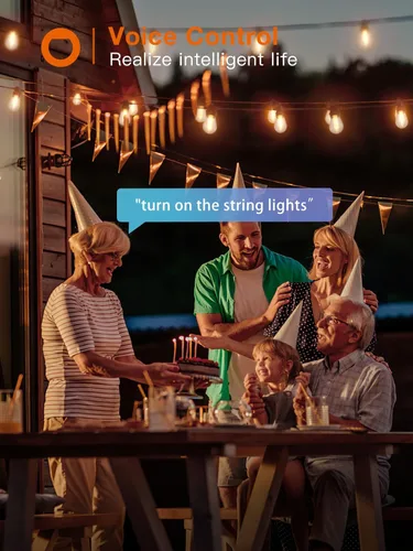 Vista 7 de addlon Tira de luces inteligentes para exteriores de 48 pies con control remoto, luces de patio regulables con 15 bombillas LED Edison impermeables