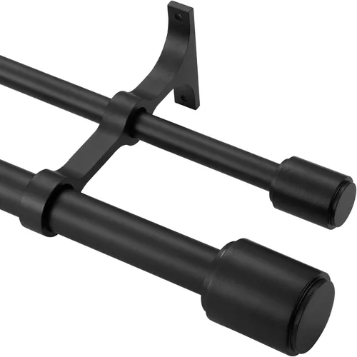 Vista 3 de Barras de cortina dobles de bronce antiguo, barra de cortina doble de 36 a 72 pulgadas, barras de cortina dobles con remates de tapa, barra