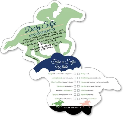 Big Dot of Happiness Kentucky Horse Derby - Selfie Scavenger Hunt - Race Party Game - Set of 12