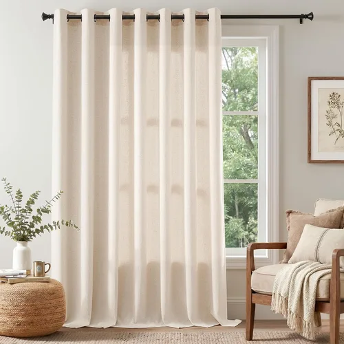 Vista 14 de Jinchan Cortinas de lino azul semitransparentes de 96 pulgadas de largo, 2 paneles para sala de estar con ojales, cortinas oscuras de lino