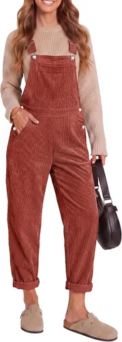 Vista 12 de LookBookstore Overol de pana para mujer con tirantes ajustables, enterito de moda con bolsillos para mujer Verde alpino