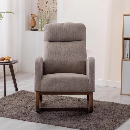 Vista 3 de Mecedora moderna para guardería, silla mecedora tapizada con bolsillo lateral, cómoda silla de guardería con respaldo alto, sillón decorativo