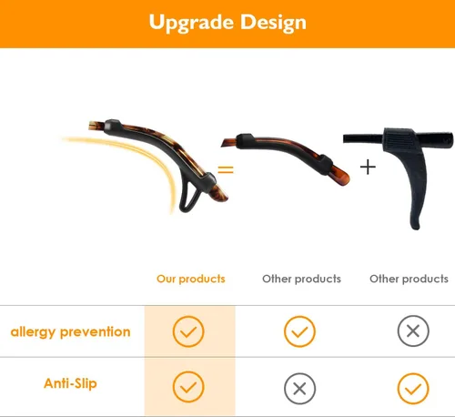 Vista 2 de SMARTTOP Eyeglasses Ear Grips Sleeve-Upgrade anti-slip eyewear retainer-Sleeve with Hook design-Soft and comfort Glasses Ear hooks 6Pairs (BLACK)