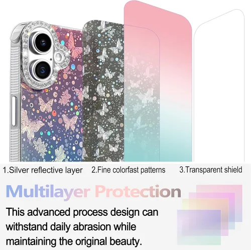 Vista 398 de I-MGAE-IN-AR - Funda diseñada para iPhone 12 y 12 Pro, diseño de mariposa plateada brillante, funda protectora de poliuretano termoplástico, suave