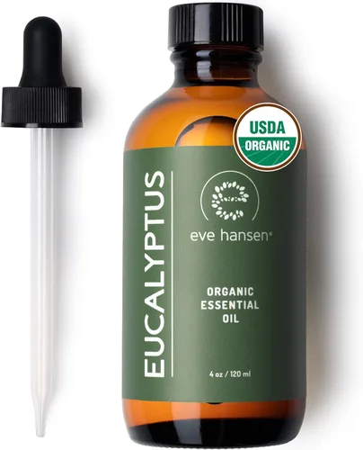 Eve Hansen Aceite esencial de eucalipto orgánico certificado por USDA, 4 onzas, aceite esencial tópico y de aromaterapia, aceite de eucalipto