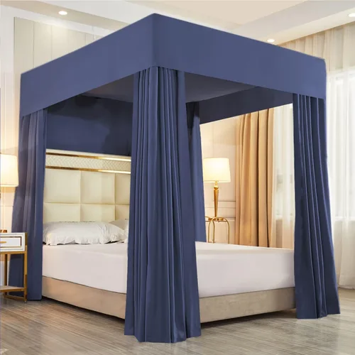 Vista 14 de Mengersi Cortinas de cama con dosel para decoración de dormitorio, no incluye postes (matrimonial, verde oscuro)