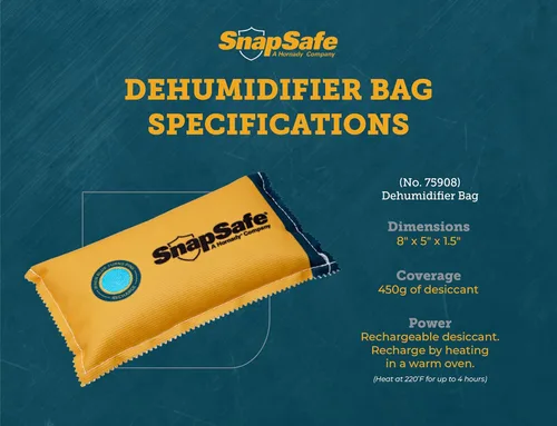 Vista 3 de SnapSafe Bolsa deshumidificadora reutilizable 450 G, 75908 – Portátil, fácil de usar para cajas fuertes y armarios – Evita daños por humedad