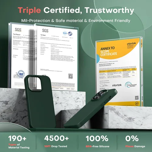 Vista 91 de TOCOL Funda 5 en 1 para iPhone 13, con 2 protectores de pantalla + 2 protectores de lente de cámara, funda de silicona líquida para iPhone 13, verde