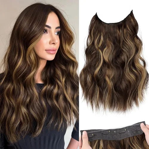 Vista 63 de KooKaStyle - Extensiones de cabello con hilo invisible, diadema transparente, ajustables, 4 clips fijadores, cabello largo y ondulado de 12