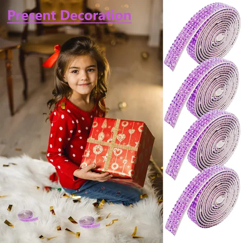 Vista 4 de 6 Rollos de Cinta Adhesiva con Diamantes de Imitación para Manualidades, Rollo de Cinta con Cristales para Decoración de Automóviles y Teléfonos Azul