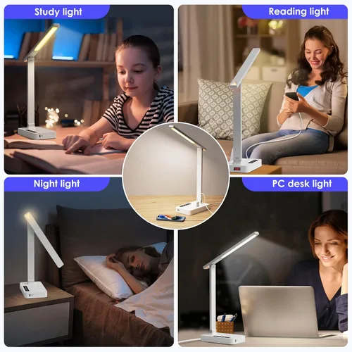 Vista 8 de Infiway Lámparas LED de escritorio para oficina en casa: lámpara de escritorio con puerto de carga USB - 1 USB-A, 1 puerto tipo C, 2 tomas