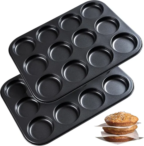 Vista 8 de Yomvzake Molde para magdalenas para freidora de aire, paquete de 2 moldes para freidora de aire, horno tostador, sartén antiadherente para hornear