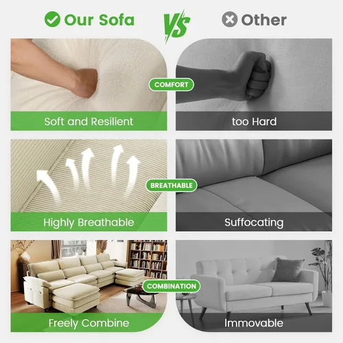 Vista 4 de HNEBC Sofás para Sala de Estar - Sofá seccional modular con chaise móvil, juego de sofá de 4 asientos con otomana, sofá en forma de L con cojines