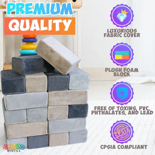 Vista 2 de El bloque de construcción original de felpa premium para niños - Bloques de espuma seguros certificados en fundas de tela lujosamente suave