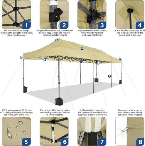 Vista 2 de COBIZI 10x30 Toldo emergente resistente con 8 paredes laterales, fácil de montar, para eventos comerciales al aire libre, toldo para bodas 100%