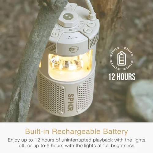 Vista 9 de MEE Audio lightSPKR Altavoz inalámbrico Bluetooth con linterna de campamento: audio de 360°, 3 modos de audio, 2 colores de luz y ajuste de brillo