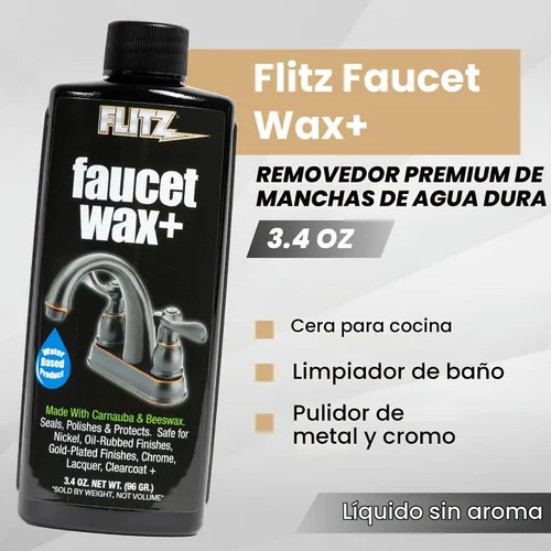Vista 2 de Flitz Cera para llave de grifo Plus - Envase de 3.4oz de limpiador y abrillantador para grifos a base de agua fabricado en EE. UU. para manchas