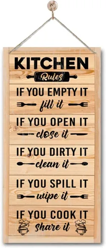Vista 8 de Letrero Colgante de Reglas de Cocina en Madera, Decoración Rústica de Cocina en Madera, Letrero de Arte de Pared Impreso en Madera, Letrero Rústico