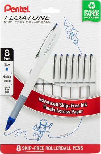 Vista 9 de Pentel Floatune Rollerball, punta media de 0.8 mm, tinta negra, paquete de 8 bolígrafos (BY108PF8A)
