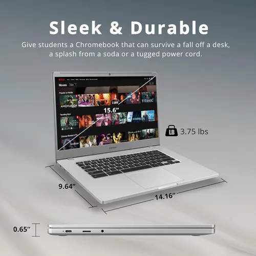 Vista 8 de Samsung Laptop Chromebook 4+, pantalla LED FHD de 15.6 pulgadas, Intel Celeron N4000, 4 GB de RAM, 64 GB eMMC, cámara web HD, Wi-Fi 5, Bluetooth