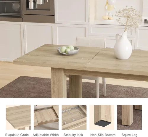 Vista 4 de Mesa de comedor extensible para 6 a 10 personas, mesa de comedor rectangular rústica expandible de 55 a 78 pulgadas, reunión para cocinas pequeñas