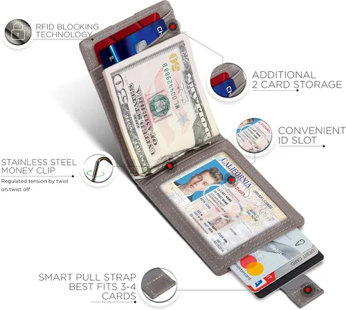 Vista 4 de SERMAN BRANDS RFID Blocking Slim Bifold Genuine Leather Minimalist Front Pocket Wallets for Men with Money Clip Thin Mens