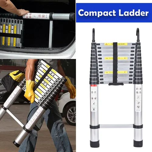 Vista 7 de Escalera telescópica de aluminio de 16.4 pies con ganchos desmontables, escalera plegable resistente de altura ajustable, capacidad de carga de 330