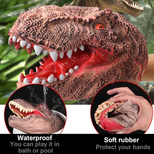Vista 2 de 2 marionetas de mano de dinosaurio y marionetas de mano de tiburón, guantes de cabeza de dinosaurio de batalla, marionetas de mano de tiburón
