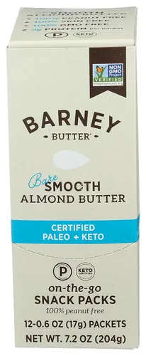 Barney Butter Bare - Mantequilla de almendras suave, sin azúcar ni sal añadida, 0.6 onzas (paquete de 12)