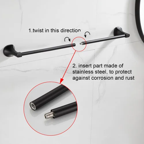 Vista 3 de BGL Juego de accesorios de baño, barra de toalla extensible ajustable negro mate, juego de accesorios de baño de 4 piezas, soporte para papel