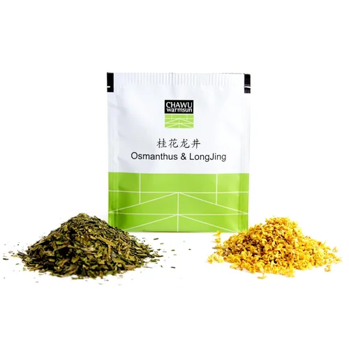 Vista 5 de ChaWuWarmSun -Osmanthus & LongJing Bolsas de té verde, 50 bolsas de té, flores naturales y té roto