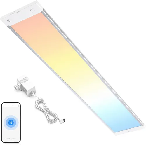 Vista 9 de MYPLUS Panel de luces para debajo del gabinete de 12 pulgadas, iluminación súper brillante para debajo de la encimera con 84 LED, blanco cálido