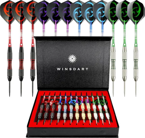 Vista 8 de WINSDART Steel Tip Darts 12 Pack Set with Nonslip Iron Barrel Aluminum Dart Shafts and Flights Darts Sharpener an Gift Box