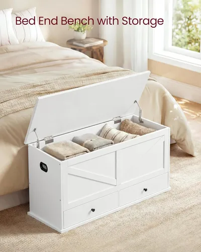 Vista 4 de VASAGLE Cofre de almacenamiento, banco de almacenamiento con 2 cajones de tela, estilo granja, para entrada, dormitorio, sala de estar, 15.7 x 39.4