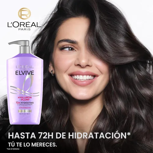 Vista 3 de L'Oreal Paris Elvive Hyaluron Plump - Acondicionador hidratante para cabello deshidratado y seco infundido con complejo de cuidado de ácido