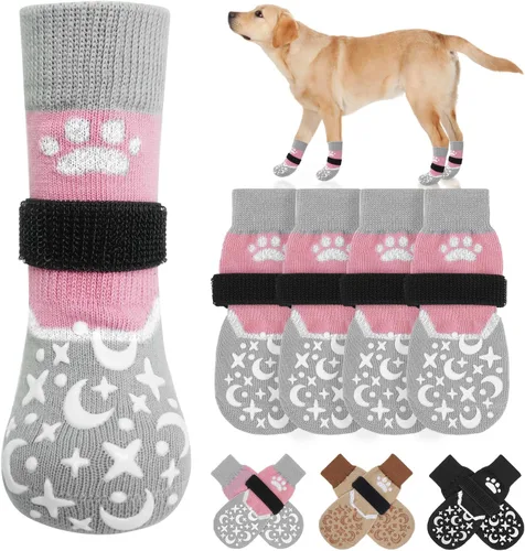 Vista 6 de BEAUTYZOO Calcetines antideslizantes para perros pequeños, medianos y grandes, protector de patas de perro con agarre para suelos de madera dura