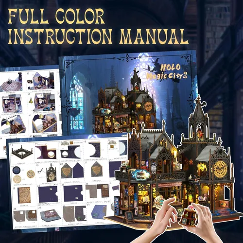 Vista 4 de Flever - Kit de casa de muñecas en miniatura DIY, habitación creativa con muebles para regalo artístico romántico (Holo Magic City II)