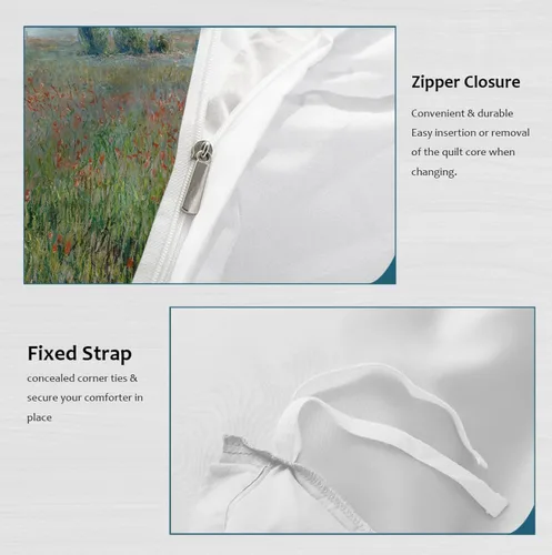 Vista 6 de Claude Monet Funda nórdica de 3 piezas Paisaje de granja Juego de ropa de cama Cálida cubierta transpirable de microfibra con cierre de cremallera