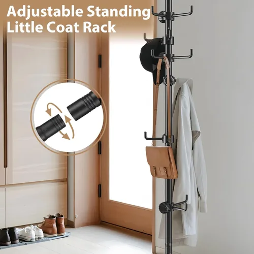 Vista 2 de Perchero independiente, colgador de barra de tensión ajustable de 56 a 125 pulgadas con 12 ganchos para colgar abrigos, plantas, chaquetas