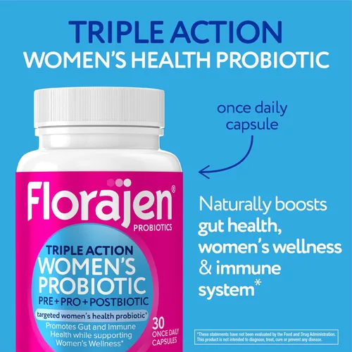 Vista 3 de Florajen Mujeres Completo de Triple-Acción Prebiótico + Probiótico + Postbiótico para el Apoyo Digestivo e Inmune, Alivio de Acción Rápida