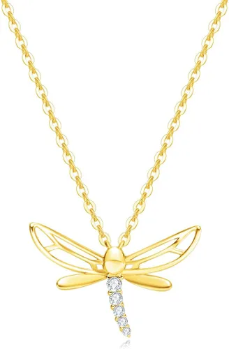 Carleen Collar de libélula de oro macizo de 14 quilates con circonita cúbica de imitación de diamante pequeño, delicado y delicado para uso diario,