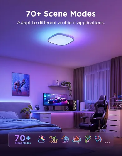 Vista 3 de Govee Lámpara de Techo Inteligente, Lámpara de Techo LED RGBIC Cuadrada que Funciona con Matter, Lámpara de Montaje Empotrado de 2400LM