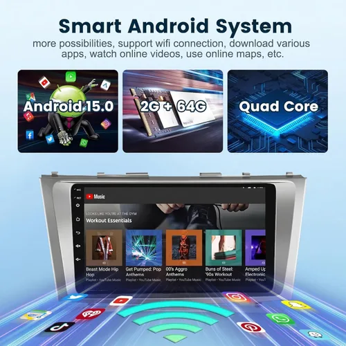 Vista 5 de Radio de coche 5GHz-WiFi 2G+64G para Toyota Camry 2006 2007 2008 2009 2010 2011 con CarPlay Android Auto, 9 pulgadas pantalla táctil Android 15