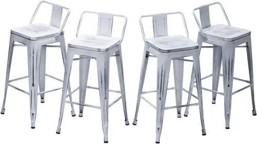 Vista 16 de Yongqiang Taburetes de bar de metal con respaldo, juego de 4 taburetes de altura de encimera de cocina con asiento de madera de 24 pulgadas, negro
