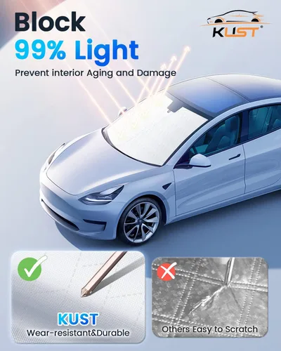 Vista 4 de KUST Parasol para parabrisas delantero, plegable, más grueso, de 5 capas, bloquea el calor y los rayos UV del sol